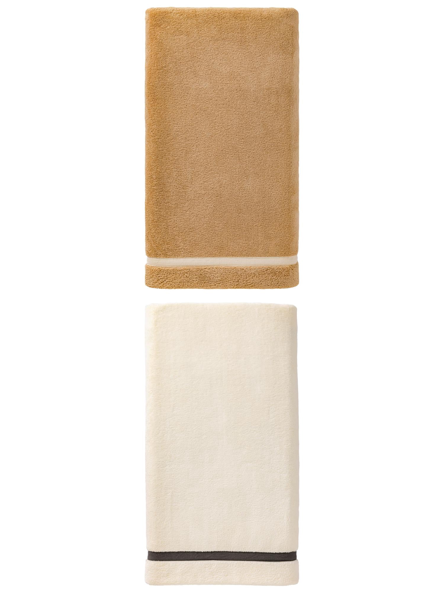 Unique Bargains Ultra Soft Absorbent Coral Fleece Towel 2 Pack Brown/Beige 63"x31"