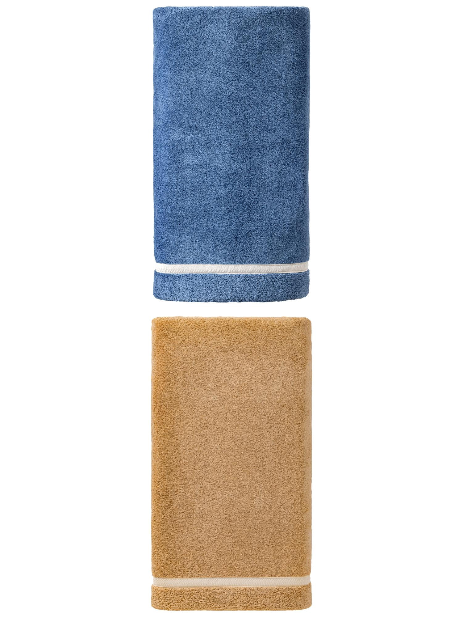 Unique Bargains Ultra Soft Absorbent Coral Fleece Towel 2 Pack Brown/Dark Blue 63"x31"