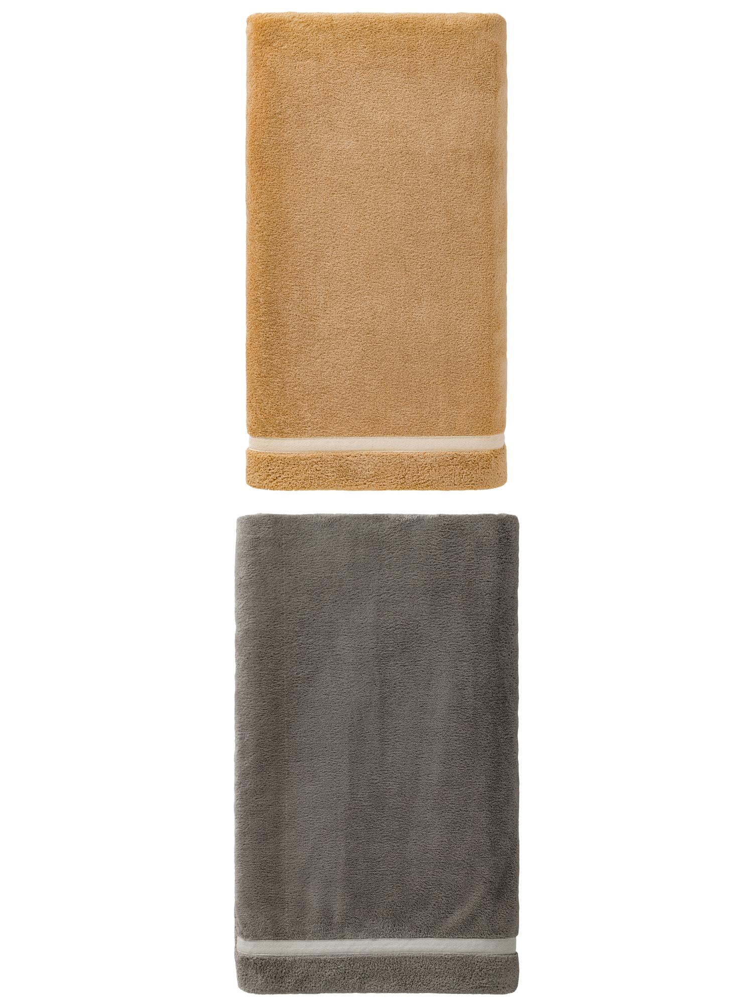 Unique Bargains Ultra Soft Absorbent Coral Fleece Towel 2 Pack Brown/Dark Grey 63"x31"