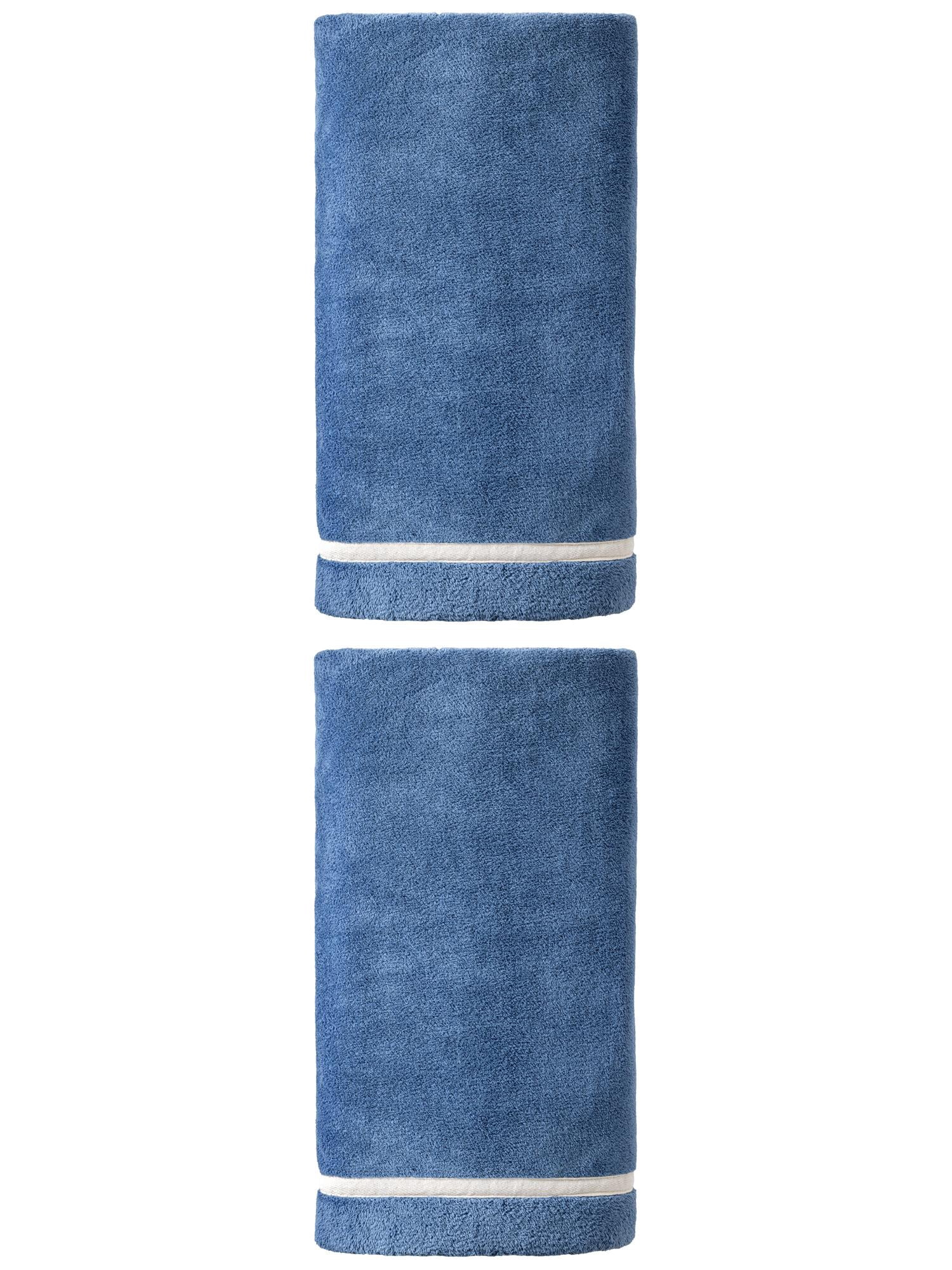 Unique Bargains Ultra Soft Absorbent Coral Fleece Towel 2 Pack Dark Blue 63"x31"