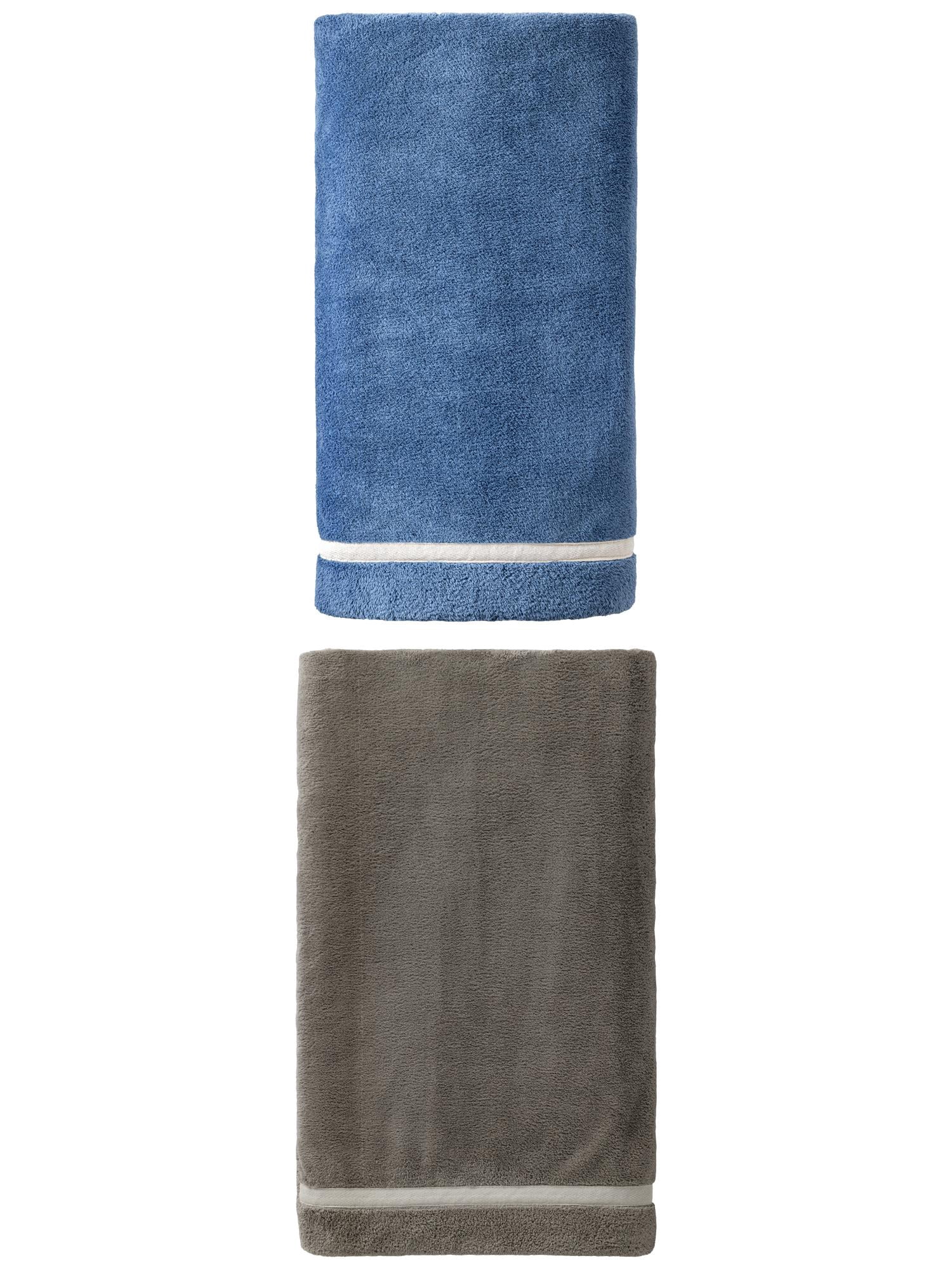 Unique Bargains Ultra Soft Absorbent Coral Fleece Towel 2 Pack Dark Blue/Dark Grey 63"x31"