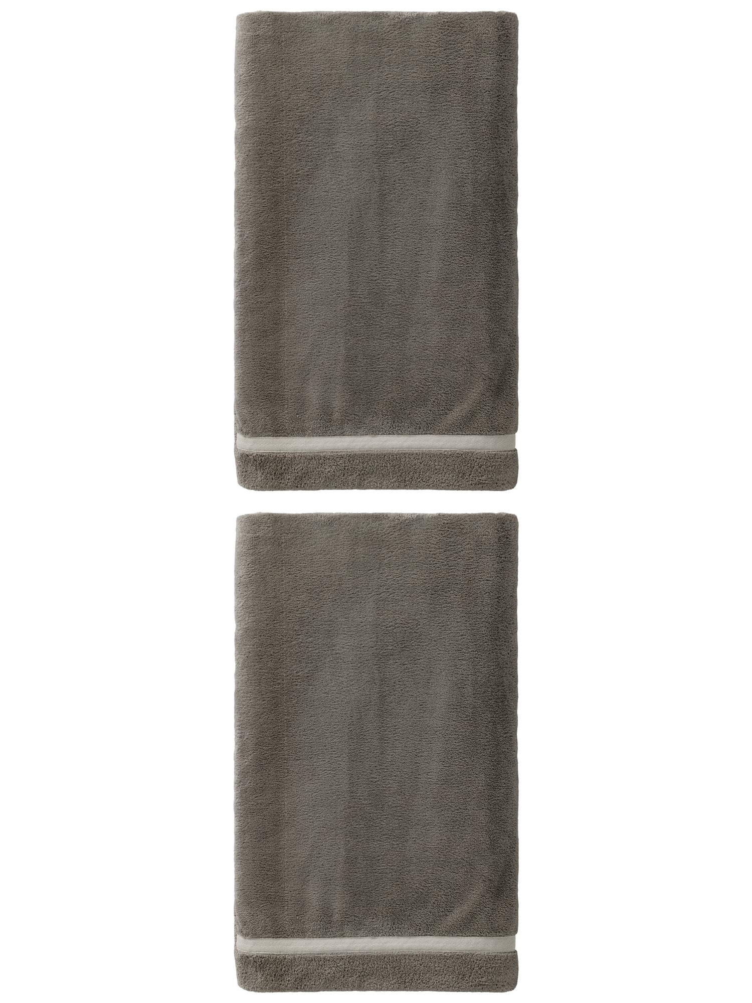 Unique Bargains Ultra Soft Absorbent Coral Fleece Towel 2 Pack Dark Grey 63"x31"