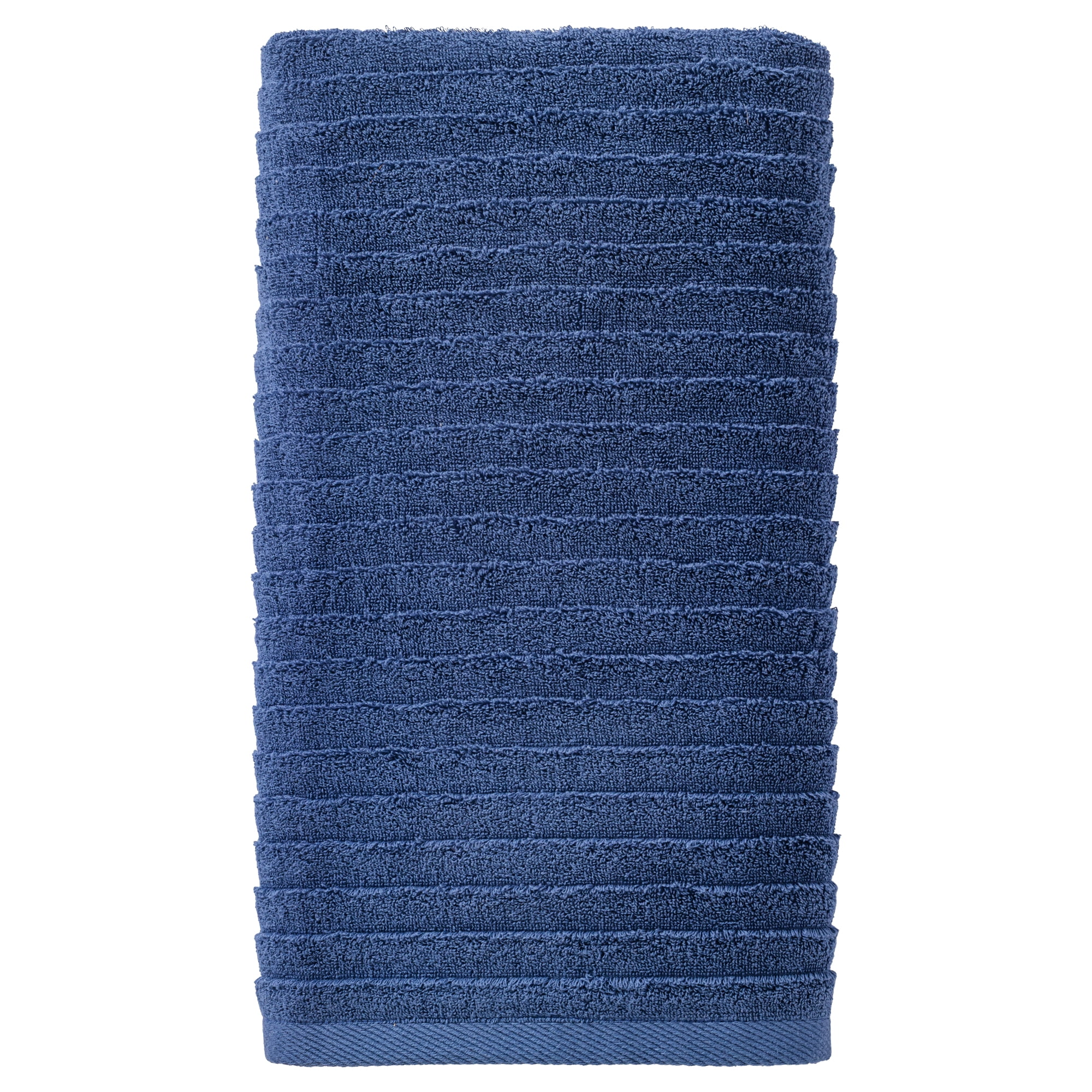 Unique Bargains Ultra Soft Absorbent Striped Cotton Bath Towel Dark Blue 55" x 28"