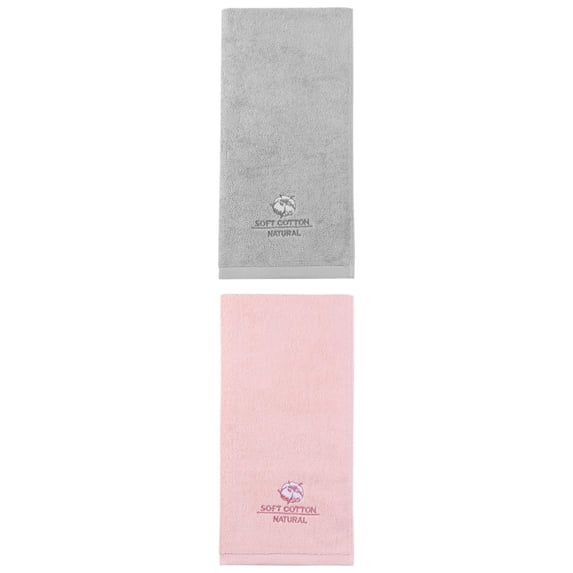 Unique Bargains Ultra Soft Cotton Absorbent Hand Towel with Embroidery Pink/Grey 29" x 13"