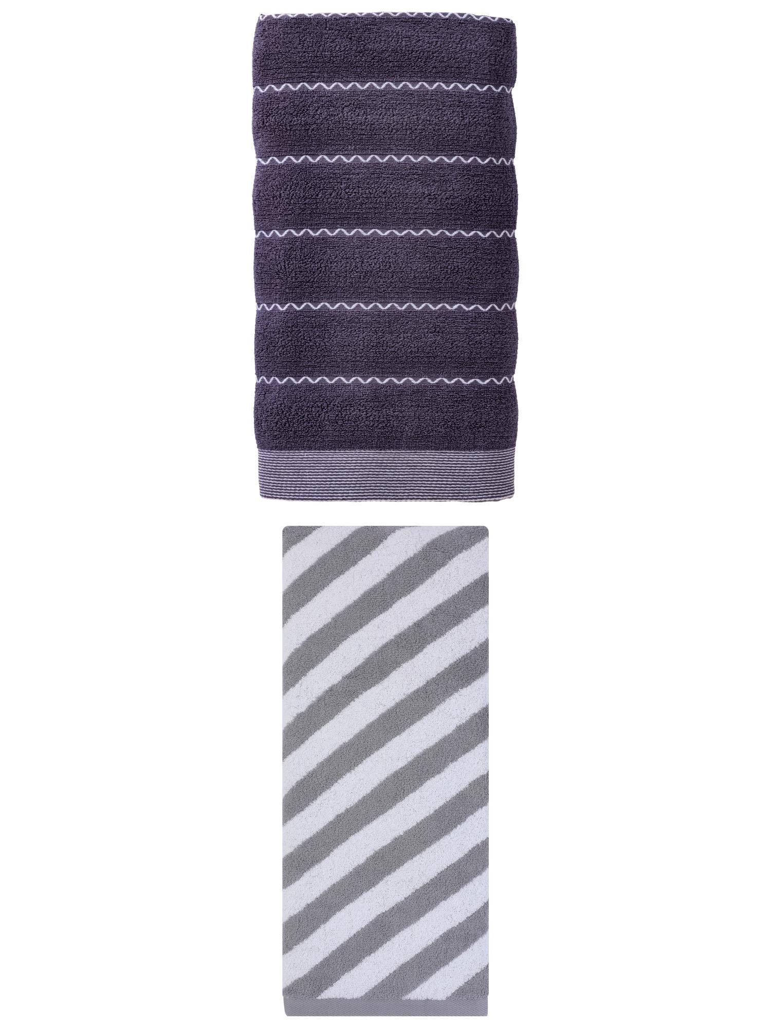 Unique Bargains Ultra Soft Cotton Stripe Bath Towel White 55"x28" Blue/Grey 55"x28"