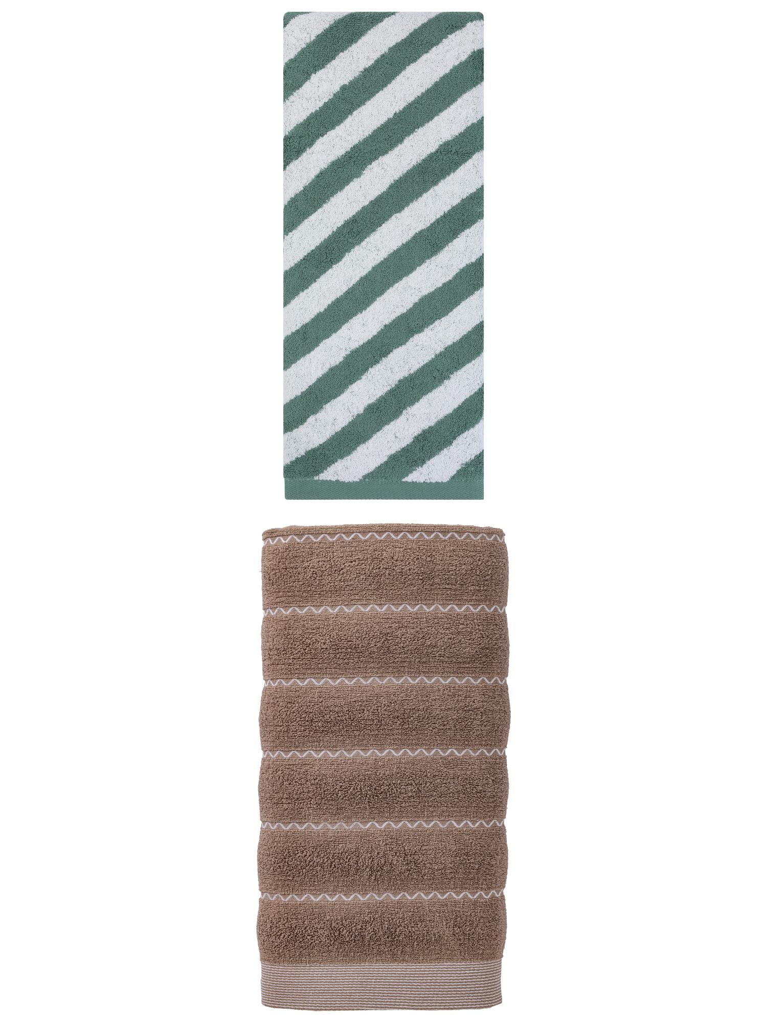 Unique Bargains Ultra Soft Cotton Stripe Bath Towel White 55" x 28" Grey/Green 55" x 28"