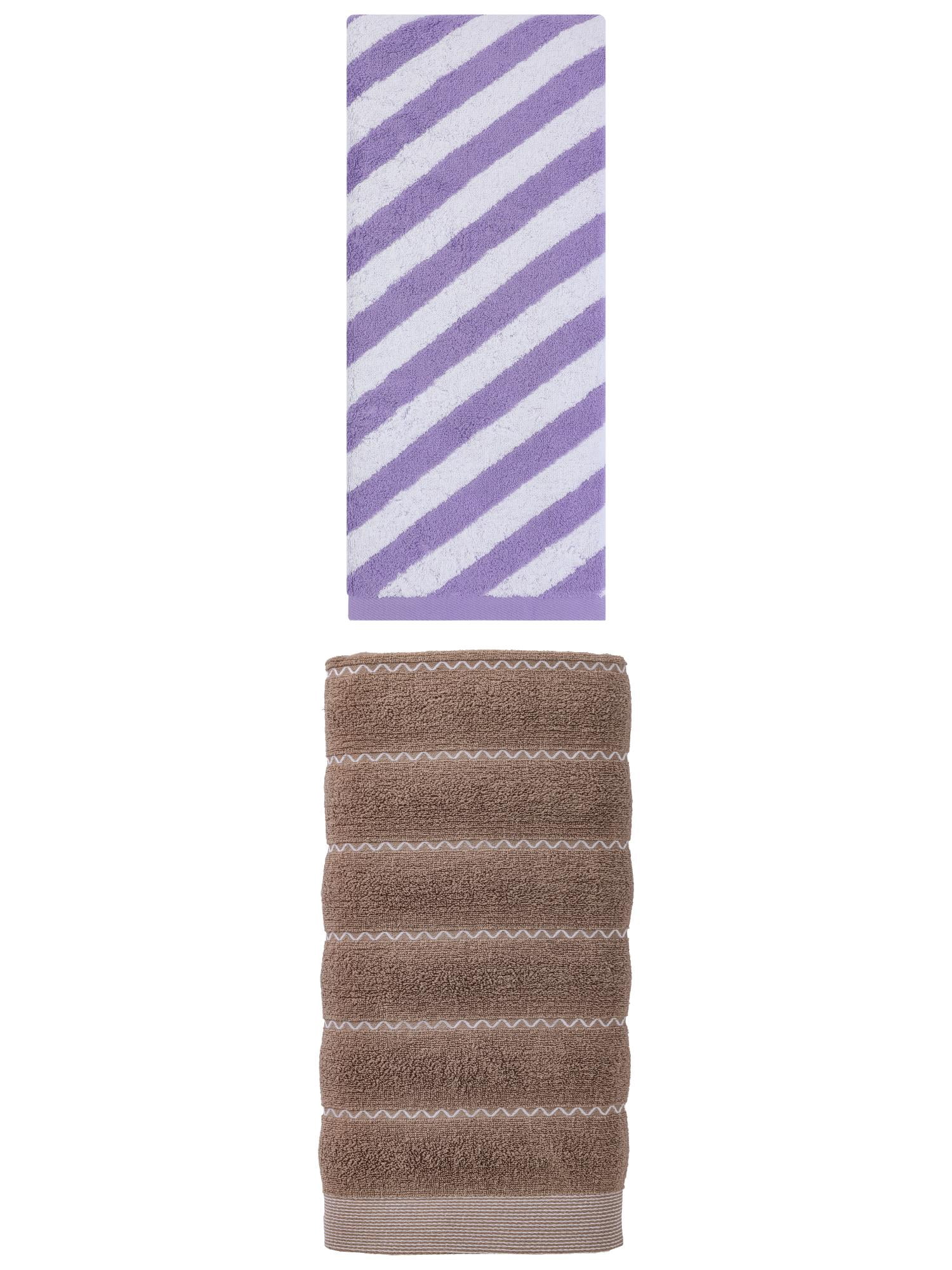 Unique Bargains Ultra Soft Cotton Stripe Bath Towel White 55" x 28" Grey/Purple 55" x 28"