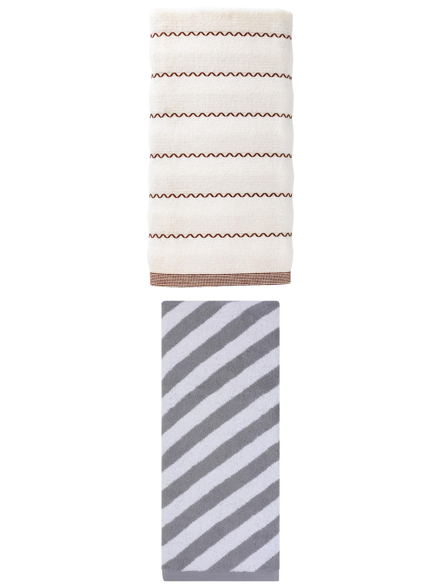 Unique Bargains Ultra Soft Cotton Stripe Bath Towel White 55"x28" White/Grey 55"x28"