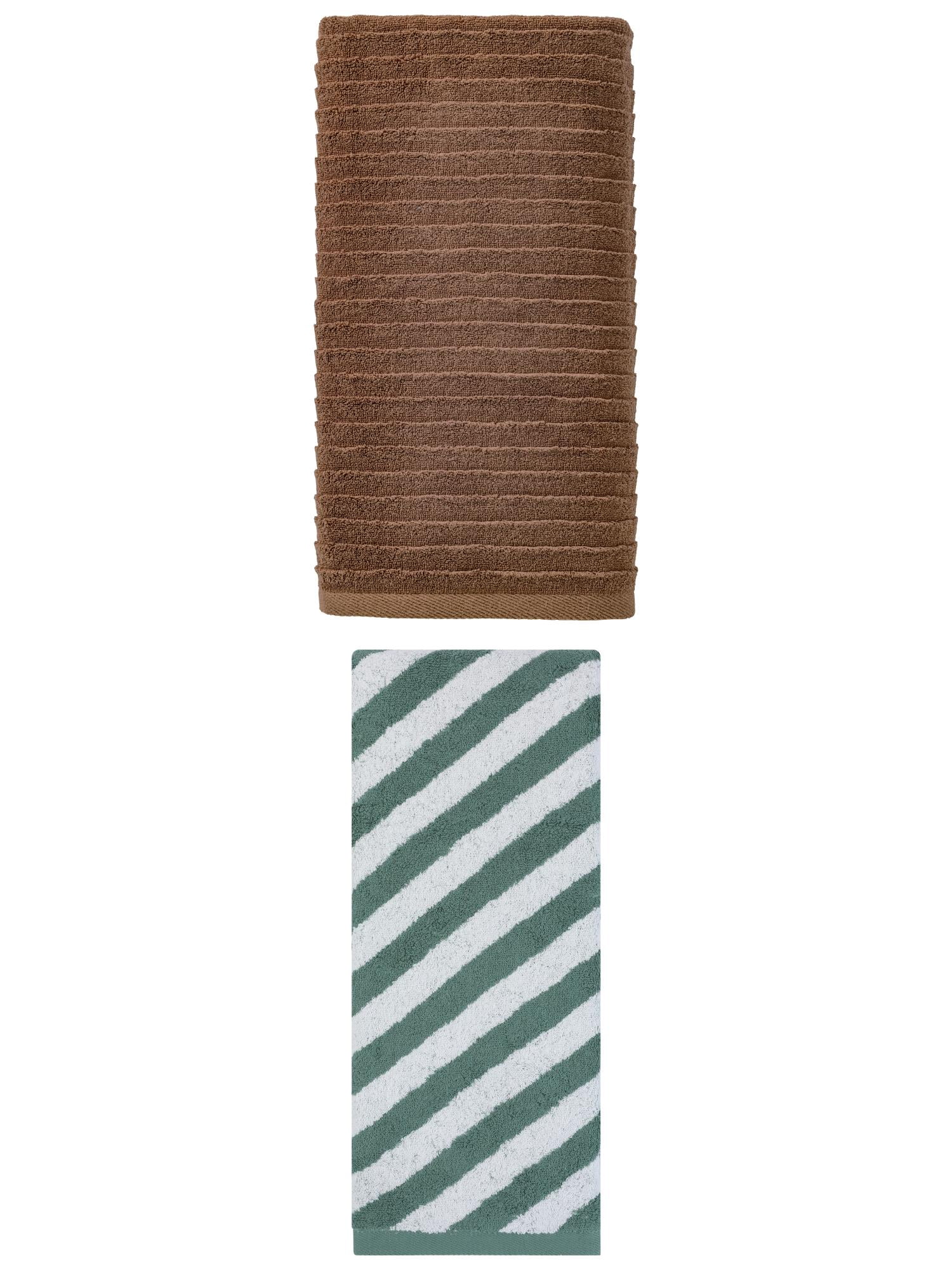 Unique Bargains 2Pcs Soft Fade Resistant Absorbent Bath Towel Dark Brown/Green 55"x28"