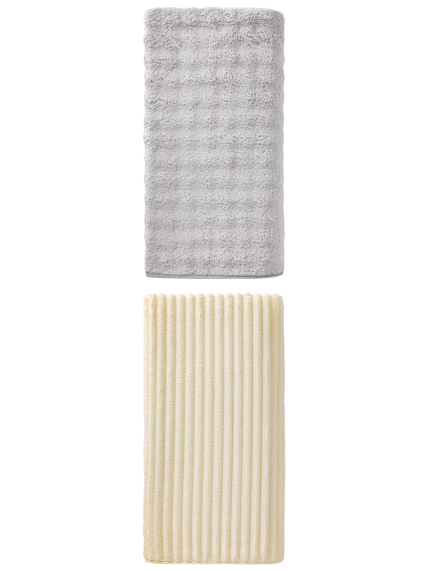 Unique Bargains 2Pcs Ultra Soft Absorbent Coral Fleece Bath Towel Milky White/Grey 55"x28"
