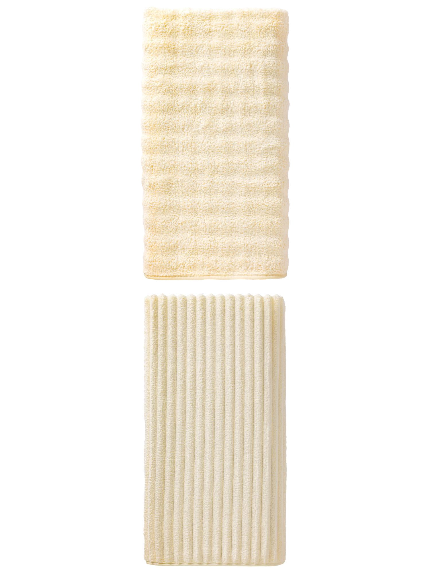 Unique Bargains 2Pcs Soft Absorbent Coral Fleece Bath Towel Milky White/White 55"x28"