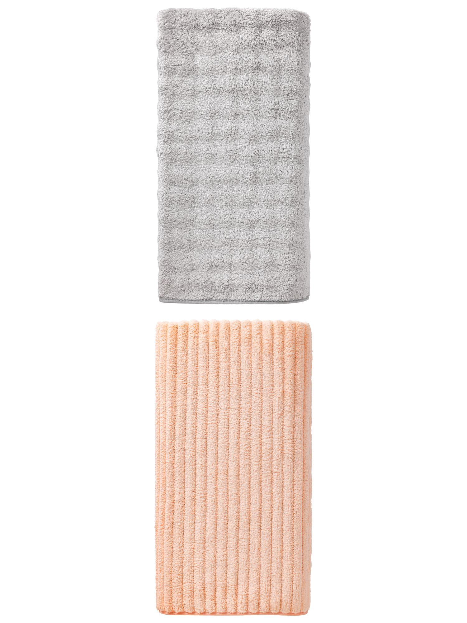 Unique Bargains 2Pcs Ultra Soft Absorbent Coral Fleece Bath Towel Peach Pink/Grey 55"x28"