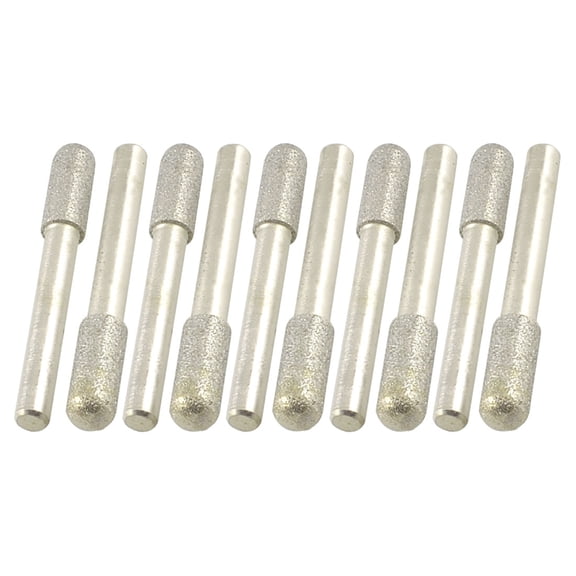 Unique Bargains Unique Bargains 10 Pcs 6mm x 8mm Cylindrical Head Diamond File Mounted Points 60mm Length