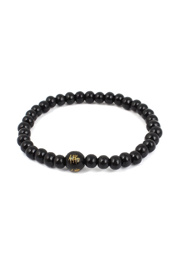 Unisex Black Round Sandalwood 36 Beads Linked Elastic String Bracelet Bangle