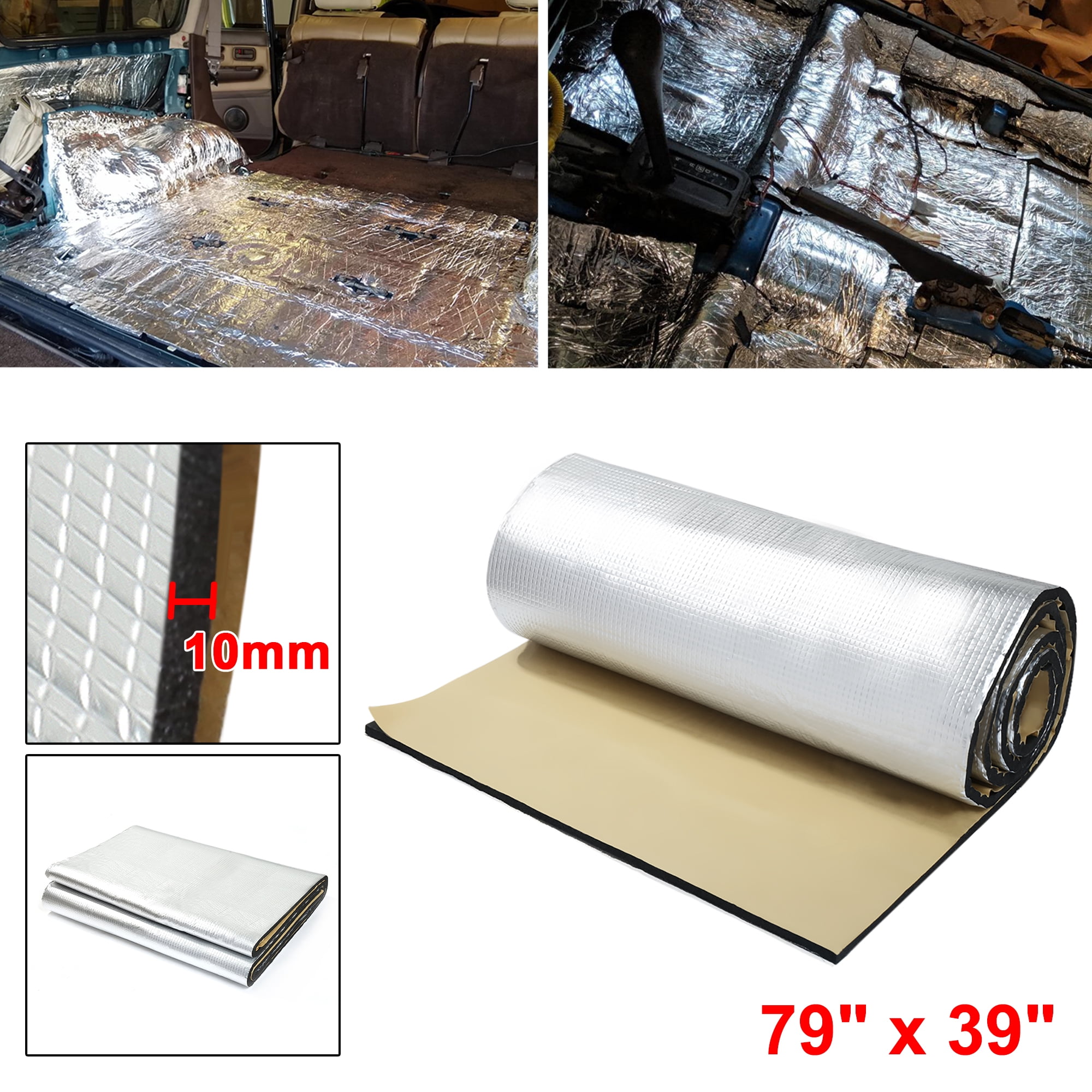 Unique Bargains Universal 10mm Aluminum Foil Car Sound Deadener Heat Insulation 79" x 39"