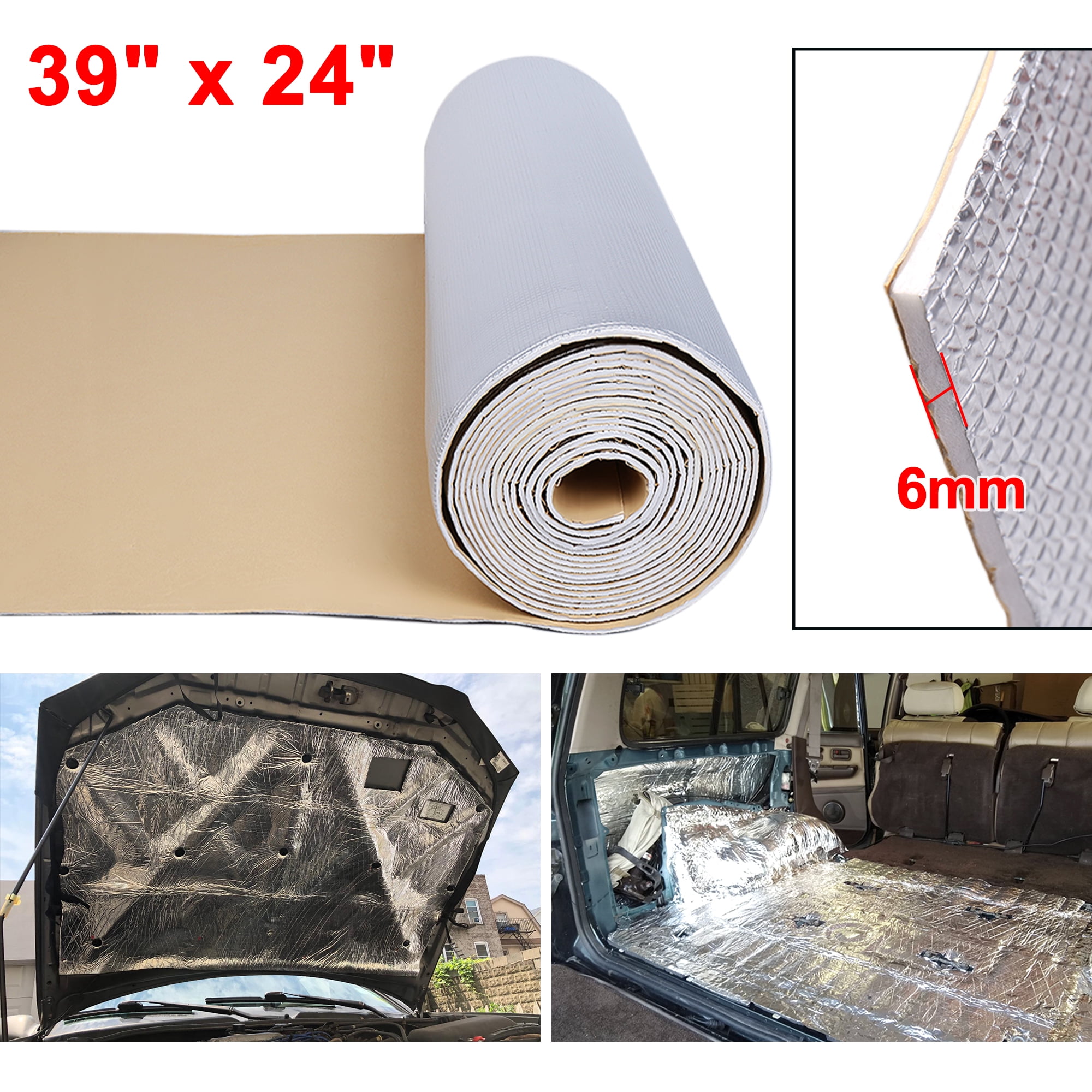 Unique Bargains Universal 236mil Car Hood Tailgate Heat Sound Deadener Insulation 39"x24"