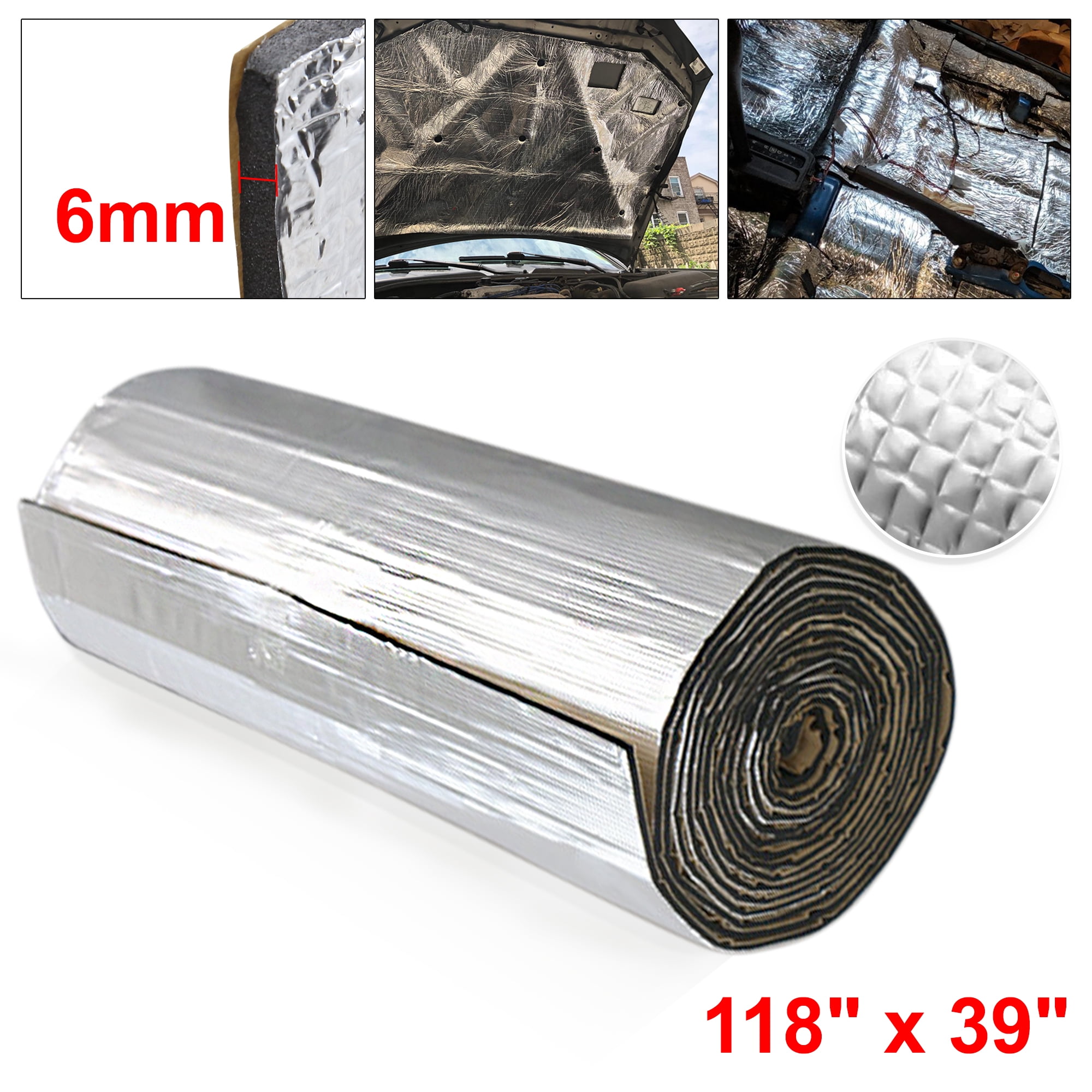 Unique Bargains Universal 6mm Car Firewall Heat Sound Deadener 118"x39" Aluminum Fiber