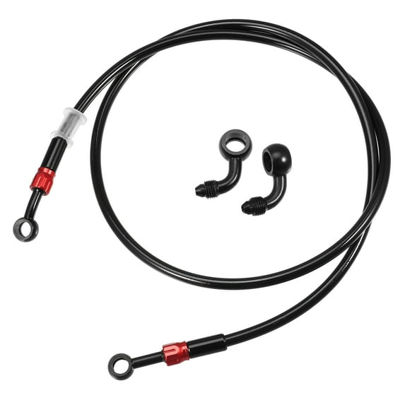Unique Bargains Universal AN3 28 90 Degree M10 Brake Hose Motorcycle Braided Line Clutch Tube 120cm Black 1 Set