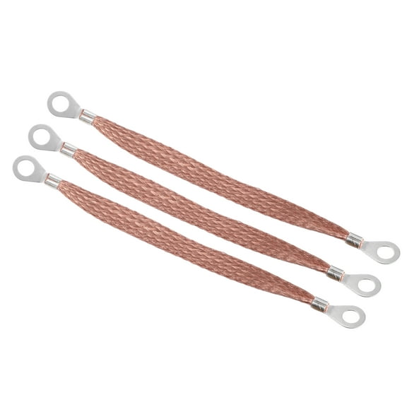 Unique Bargains Universal Braided Copper Engine Ground Strap Wire 7.87"x8mm Rings Terminal for Car 3 Pcs