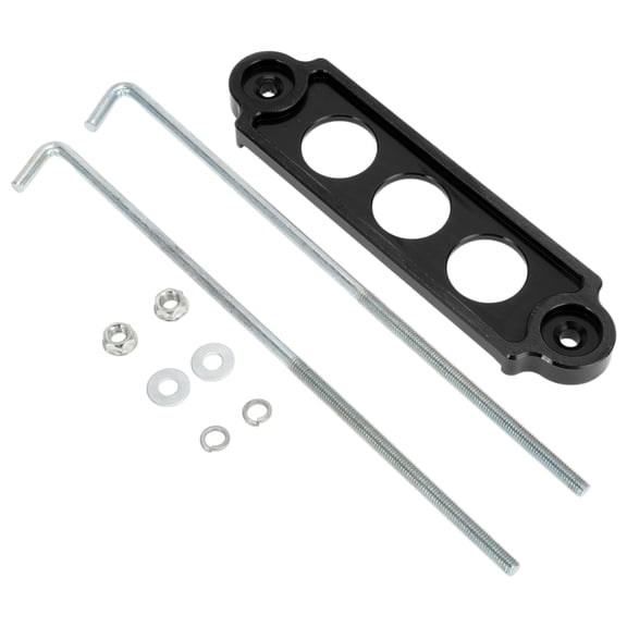 Unique Bargains Universal Car Battery Tie Down Bracket Hold Lock Battery Hold Down Bracket Aluminum Alloy Black 1 Set with J-hooks Nut Washers Protective Sleeves