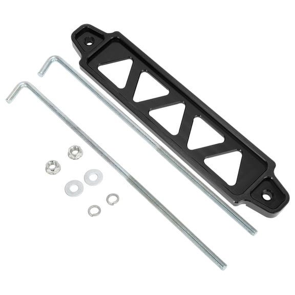 Unique Bargains Universal Car Battery Tie Down Bracket Hold Lock Battery Hold Down Bracket Aluminum Alloy Black 1Set with J-hook Nut Washers Protective Sleeves