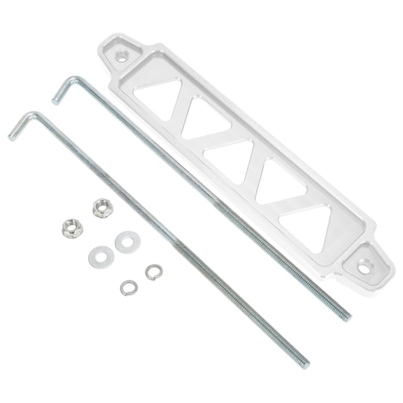 Unique Bargains Universal Car Battery Tie Down Bracket Hold Lock Battery Hold Down Bracket Aluminum Alloy Silver Tone 1Set with J-hook Nut Washers Protective Sleeves