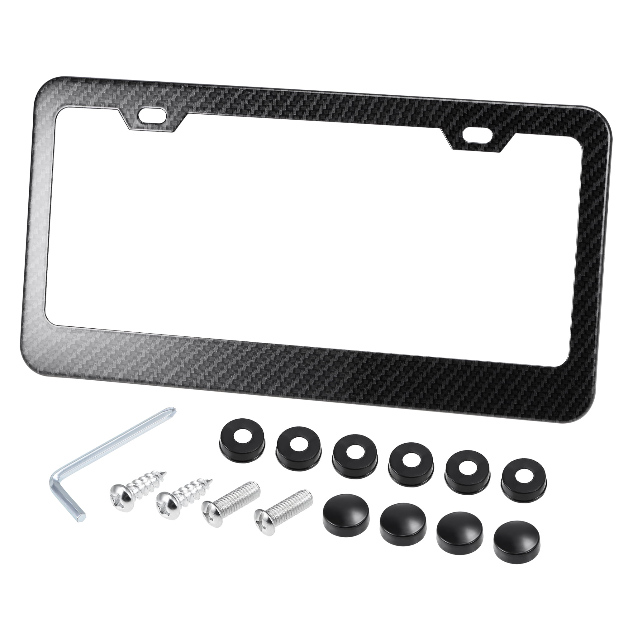 Unique Bargains Universal Car License Plate Frame with Screw Caps Cover