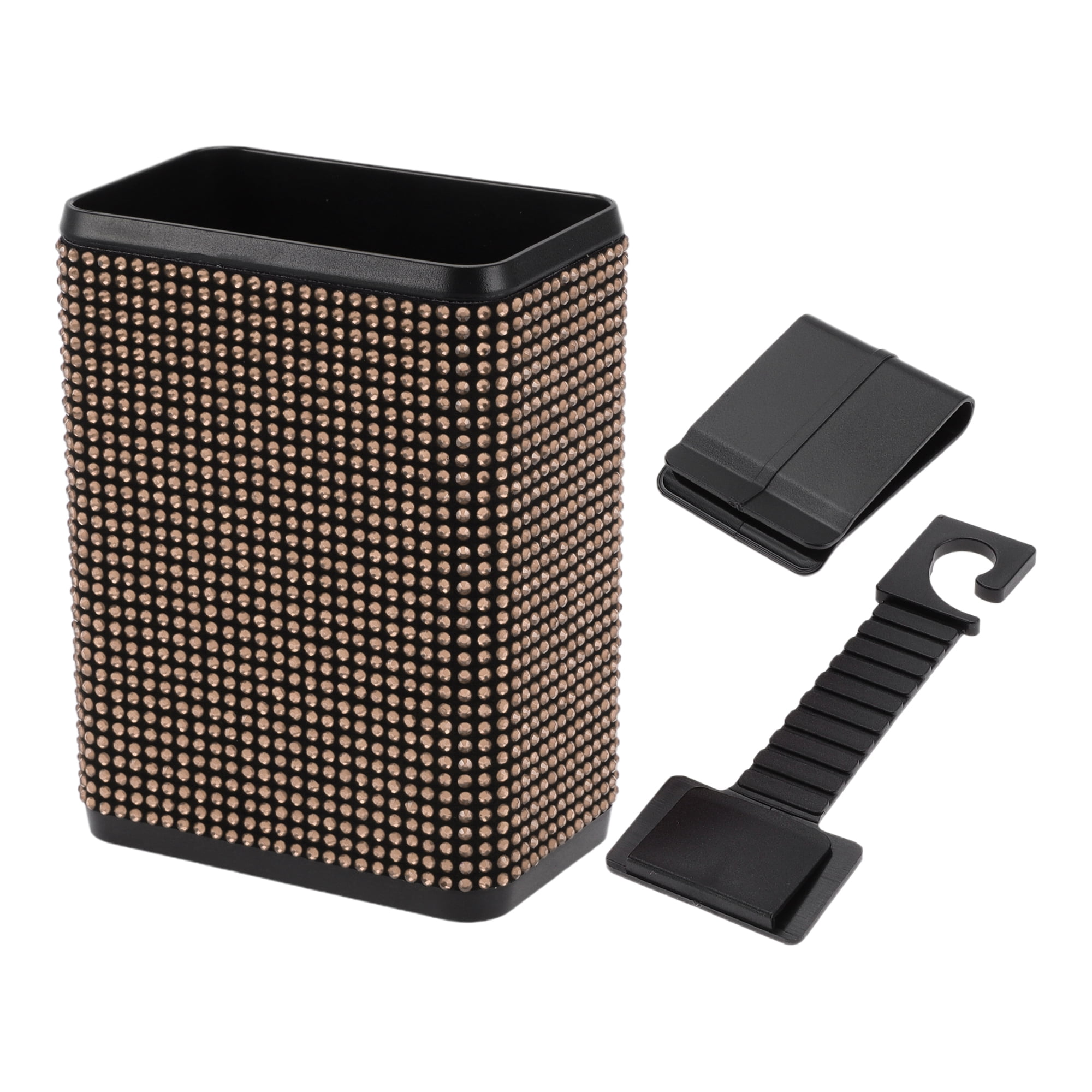 Unique Bargains Universal Car Trash Can 4.3x2.8x5.5in Plastic Rhinestone Champagne
