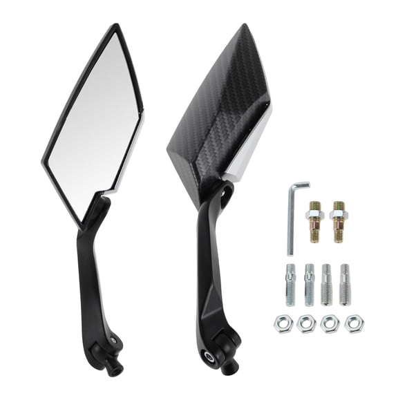 Unique Bargains Universal Motorcycle Rear View Mirrors Adjustable Bar End Side Mirrors Mount Aluminum Plastic Black Carbon Fiber Pattern Black M8/M10 Prismatic Shape