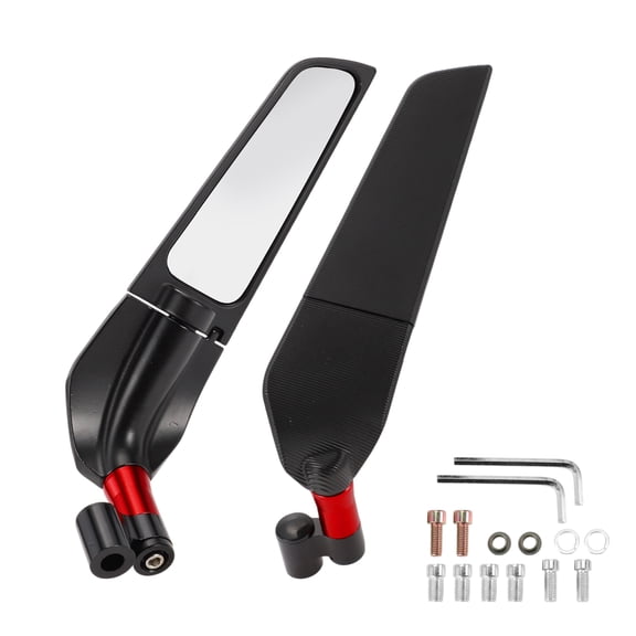 Unique Bargains Universal Motorcycle Rear View Mirrors Adjustable Side Rearview Mirror Aluminum Alloy 1 Set Black Red M8/M10 Polygonal Shape