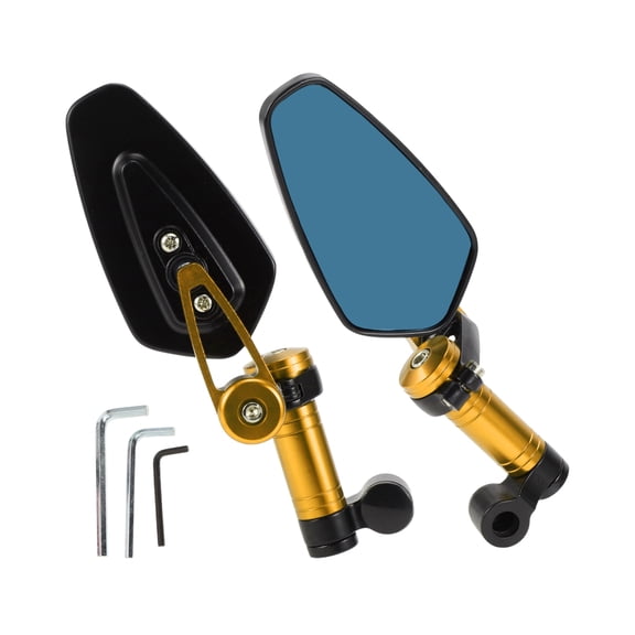 Unique Bargains Universal Motorcycle Rear View Mirrors Adjustable Side Rearview Mirror Aluminum Alloy 1 Set Gold Tone M8/M10 Prismatic Shape