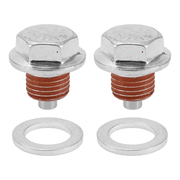 Unique Bargains Universal Oil Drain Plug Anti Leakage Oil Pan Drain Bolt Screw Thread Repair Aluminum 2 Set with Gasket Silver Tone Red Magnetic M14x1.5