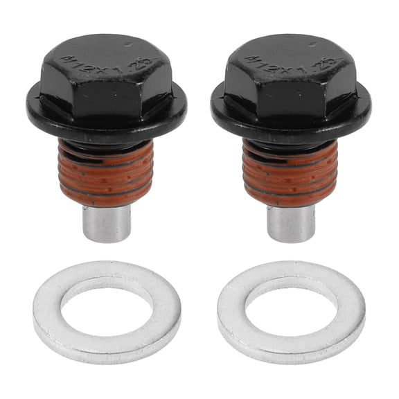 Unique Bargains Universal Oil Drain Plug Anti Leakage Oil Pan Drain Bolt Screw Thread Repair Aluminum 2 Set with Gasket Black Red Magnetic M12x1.25