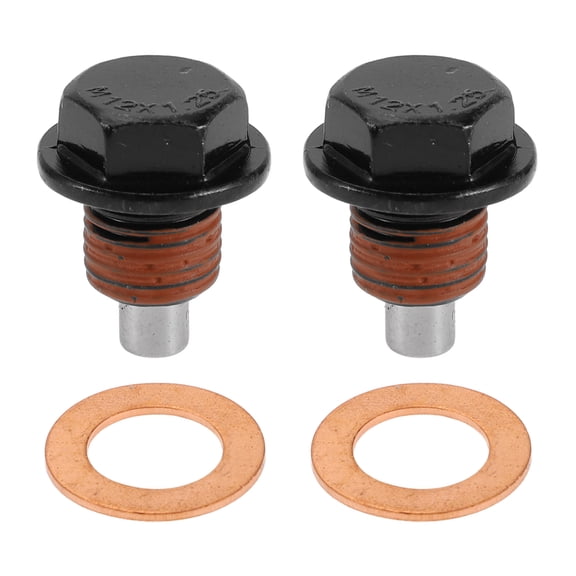 Unique Bargains Universal Oil Drain Plug Anti Leakage Oil Pan Drain Bolt Screw Thread Repair Aluminum Copper 2 Set with Gasket Black Red Magnetic M12x1.25