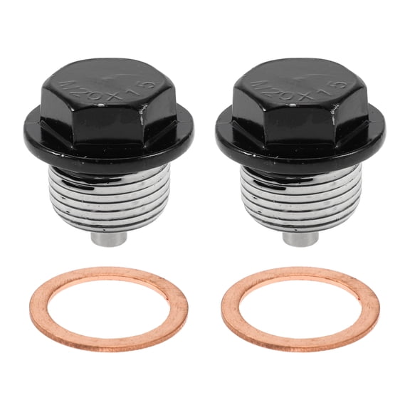 Unique Bargains Universal Oil Drain Plug Anti Leakage Oil Pan Drain Bolt Screw Thread Repair Aluminum Copper 2 Set with Gasket Black White Magnetic M20x1.5