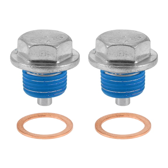 Unique Bargains Universal Oil Drain Plug Anti Leakage Oil Pan Drain Bolt Screw Thread Repair Aluminum Copper 2 Set with Gasket Silver Tone Blue Magnetic M18x1.5
