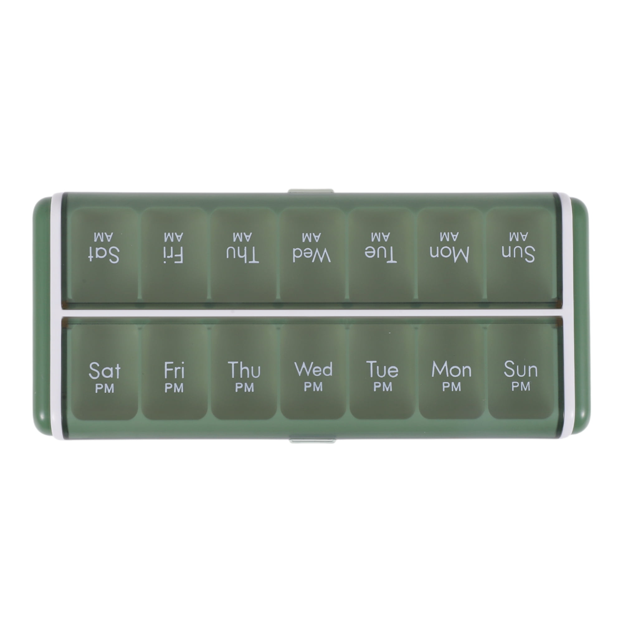 Unique Bargains Useful Durable 14 Grids Double Row Pill Case for Travel 1 Pc Green