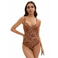 thumbnail image 1 of DARING DIVA V-Neck Sleeveless Floral Lace Bodysuit 3XL Coffee, 1 of 6