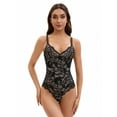 thumbnail image 1 of DARING DIVA V-Neck Sleeveless Floral Lace Bodysuit XL Black, 1 of 6