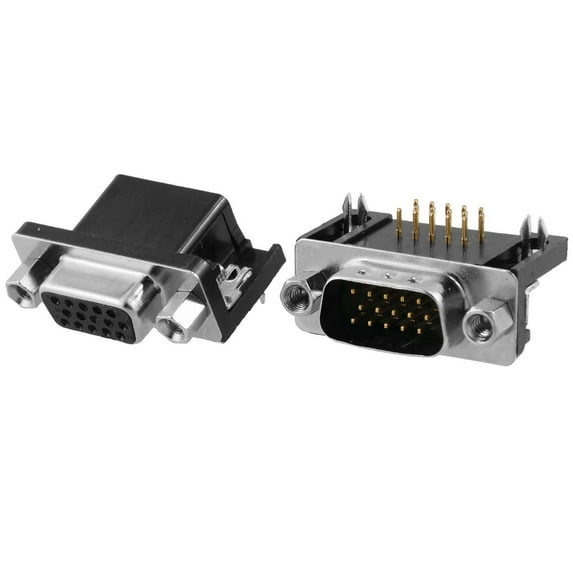 Unique Bargains VGA 15Pin Male + Female Right Angle PC Mount Connectors 2 Pcs