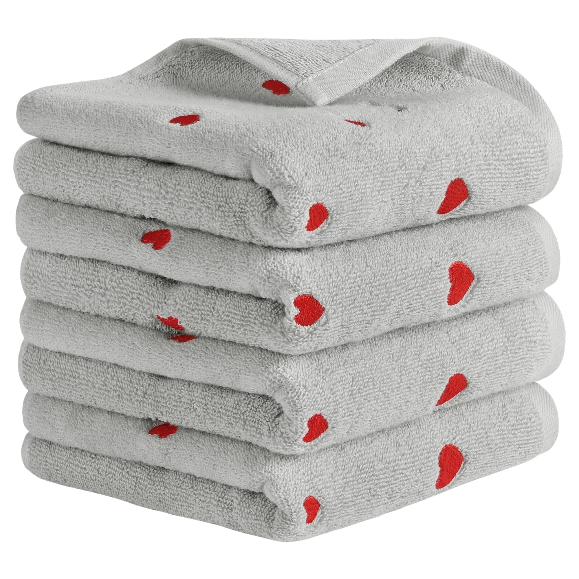 Unique Bargains Valentine's Day Hand Towels Letter Heart Pattern Towels Light Grey 4-Piece
