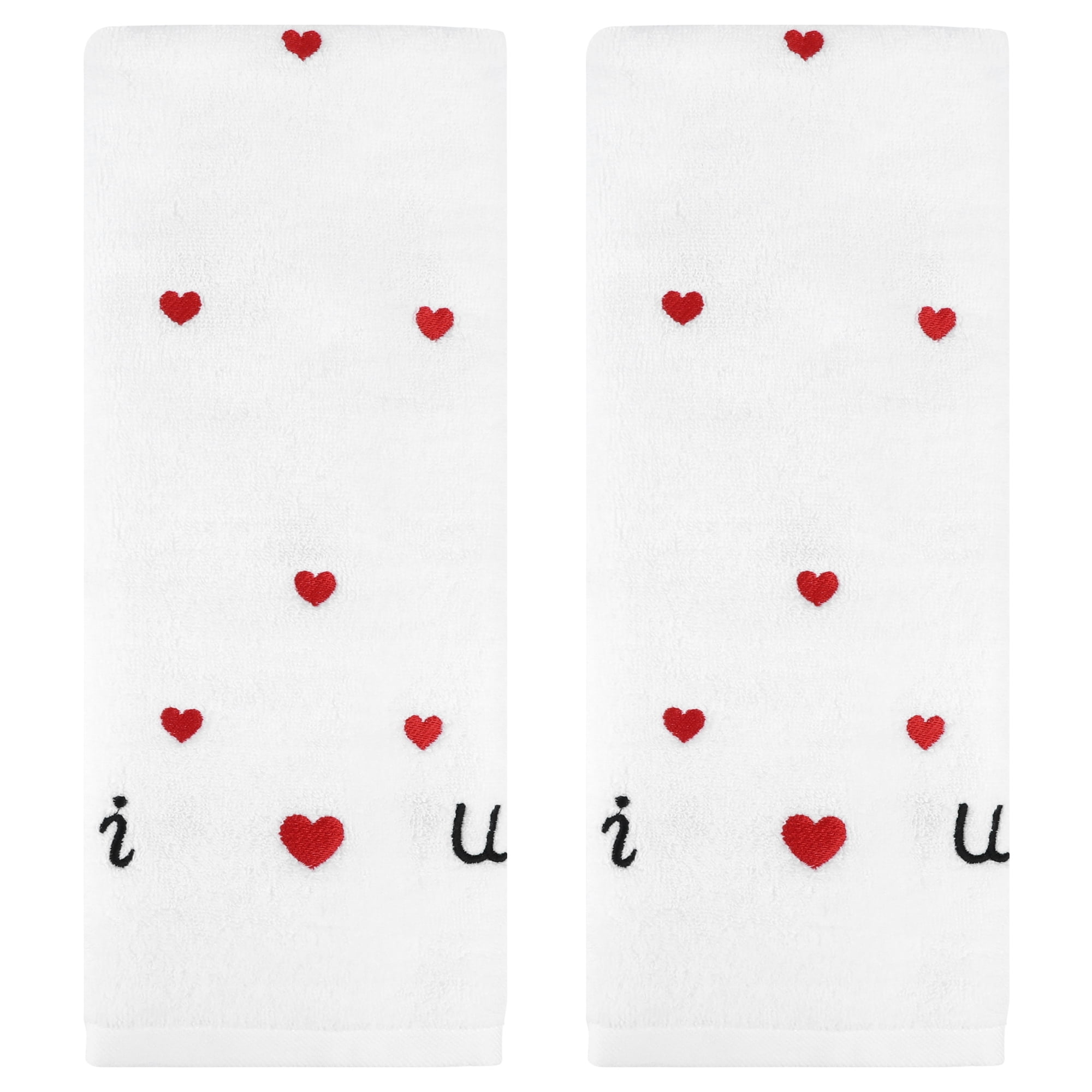 Unique Bargains Valentine's Day Hand Towels Letter Heart Pattern Towels White 2-Piece
