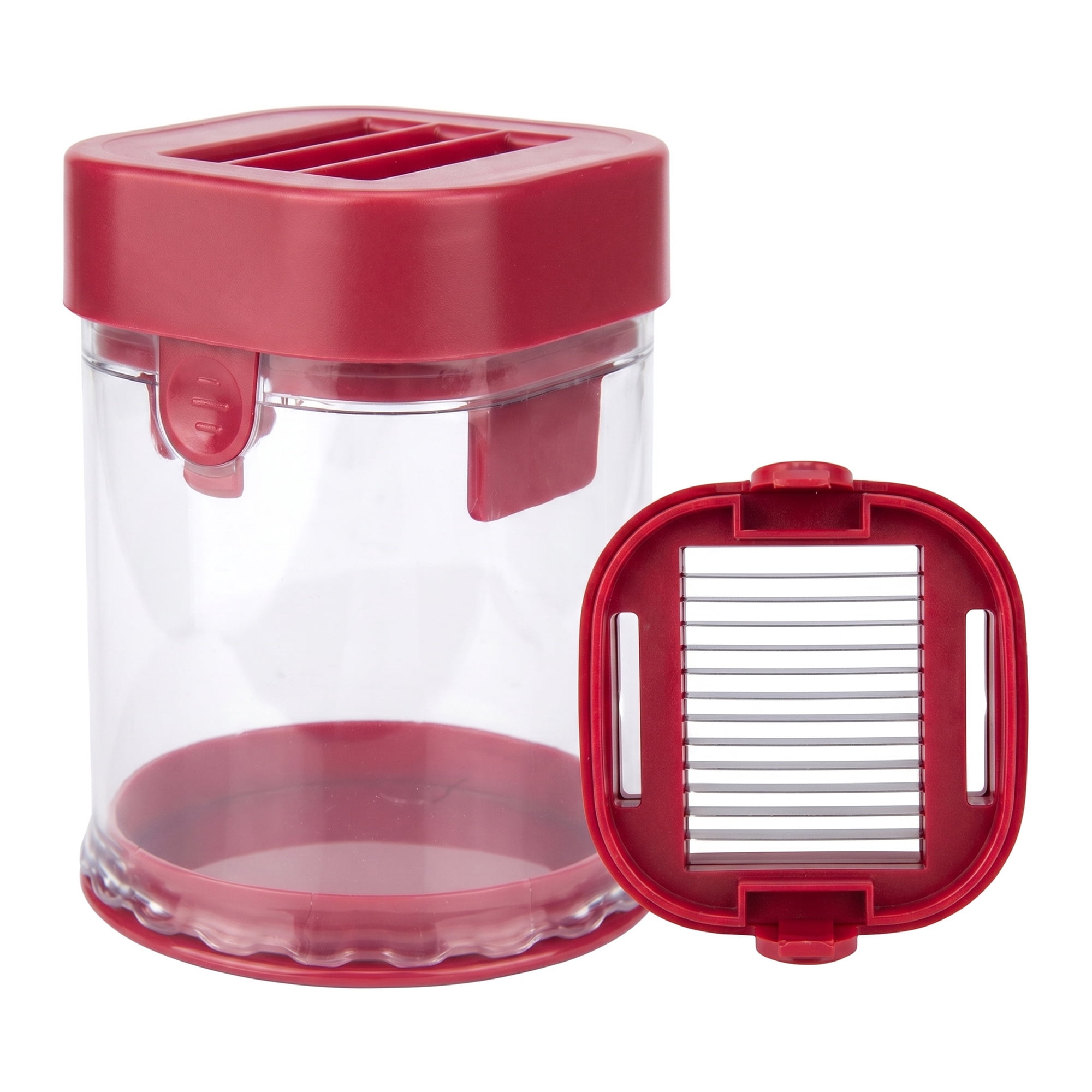 Unique Bargains Vegetable Chopper Manual Food Processor Blue Lid Garlic Slicer Red