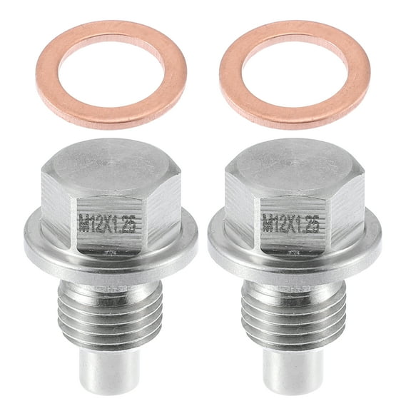 Unique Bargains Vehicle Engine Magnetic Oil Drain Plug M12x1.25 Stainless Steel with Copper Washer (Pack of 2)