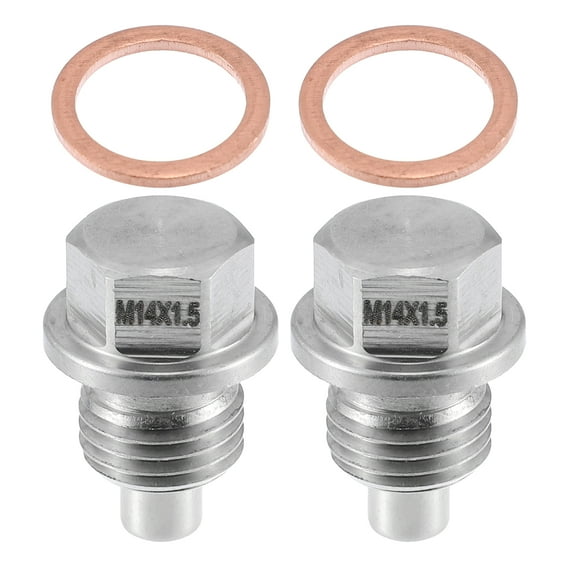 Unique Bargains Vehicle Engine Magnetic Oil Drain Plug M14x1.5 Stainless Steel with Copper Washer (Pack of 2)