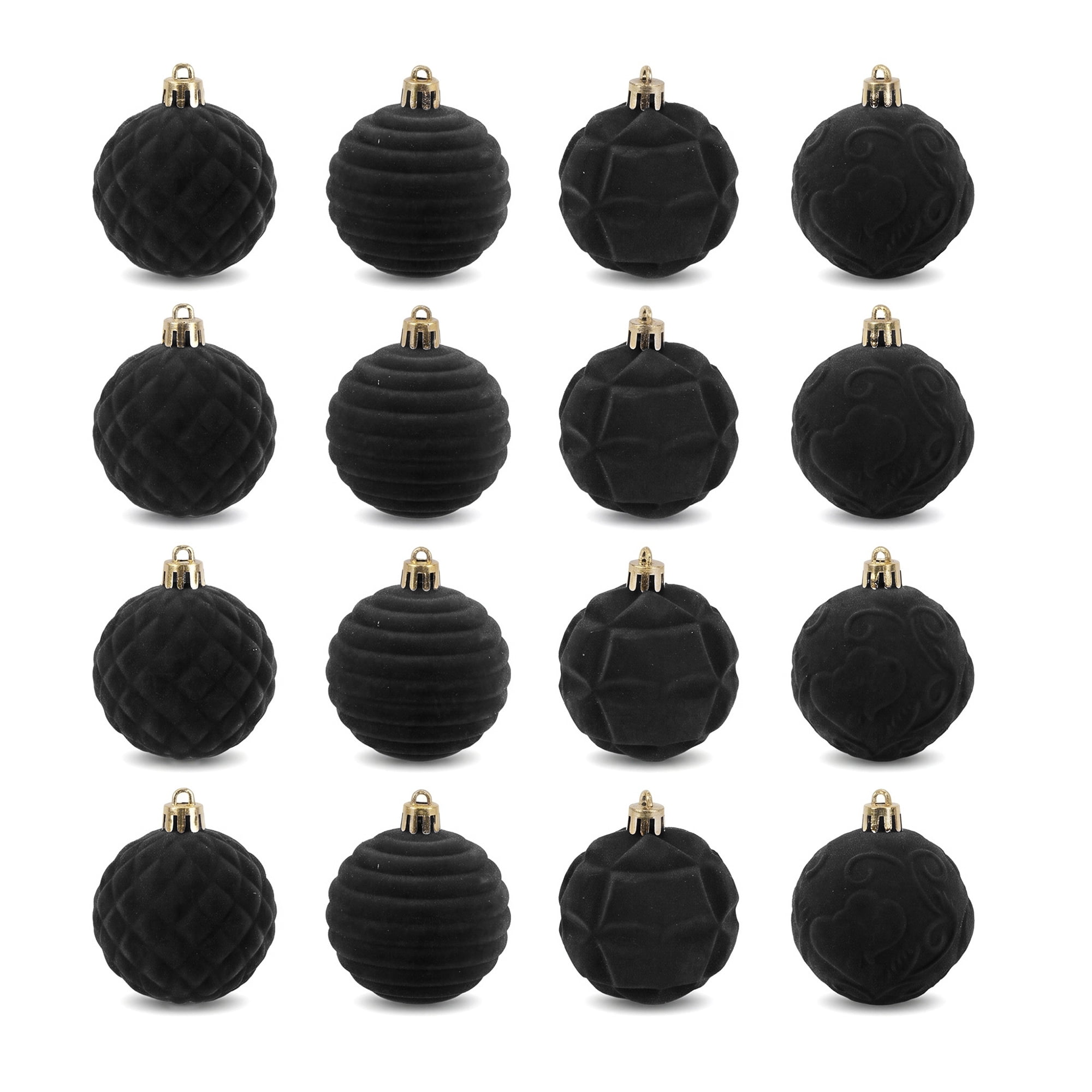 Unique Bargains Velvet Christmas 12 Pack Flocked Sphere Orbs Luxury Ornaments Black 2.4"