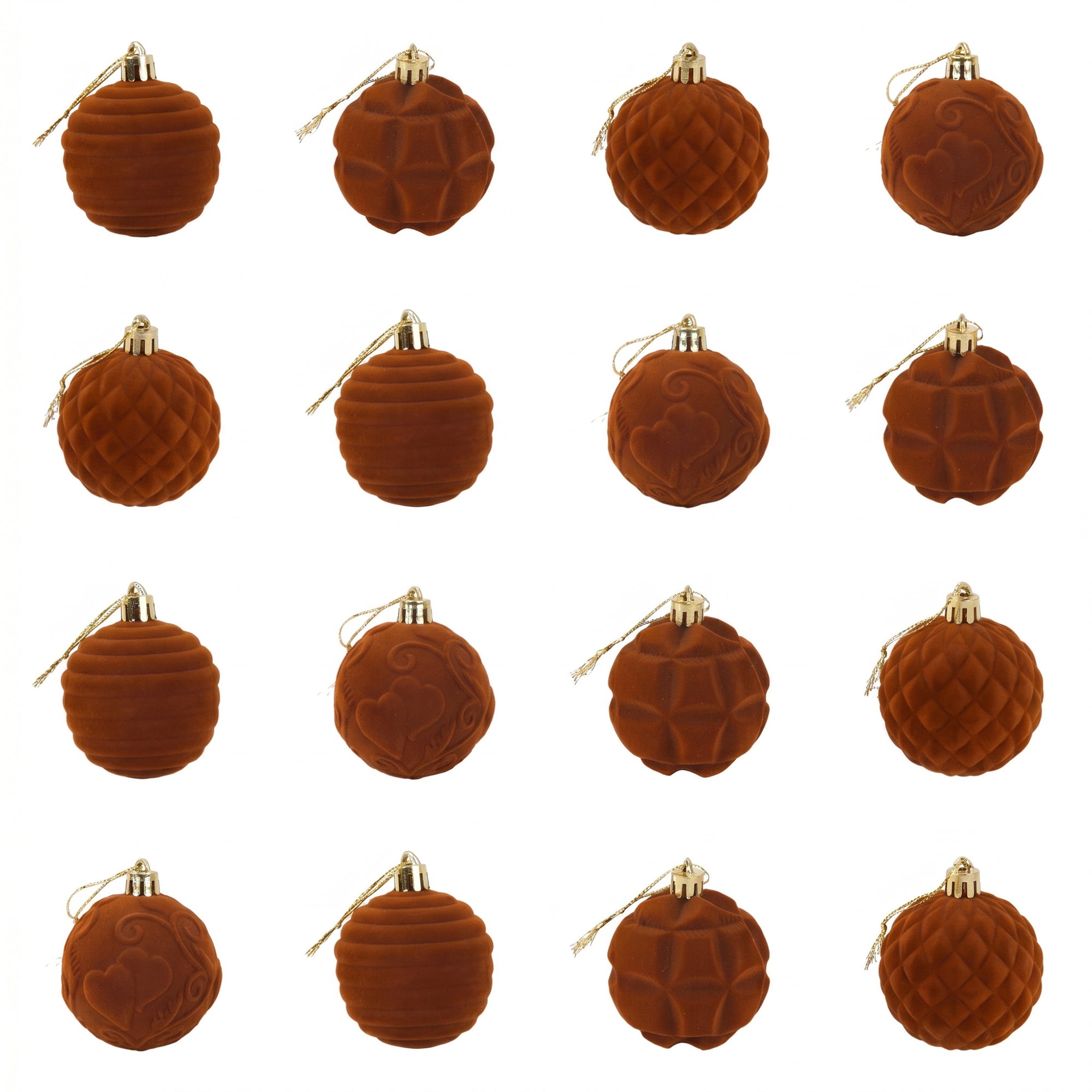 Unique Bargains Velvet Christmas 12 Pack Flocked Sphere Orbs Luxury Ornaments Bronze 2.4"
