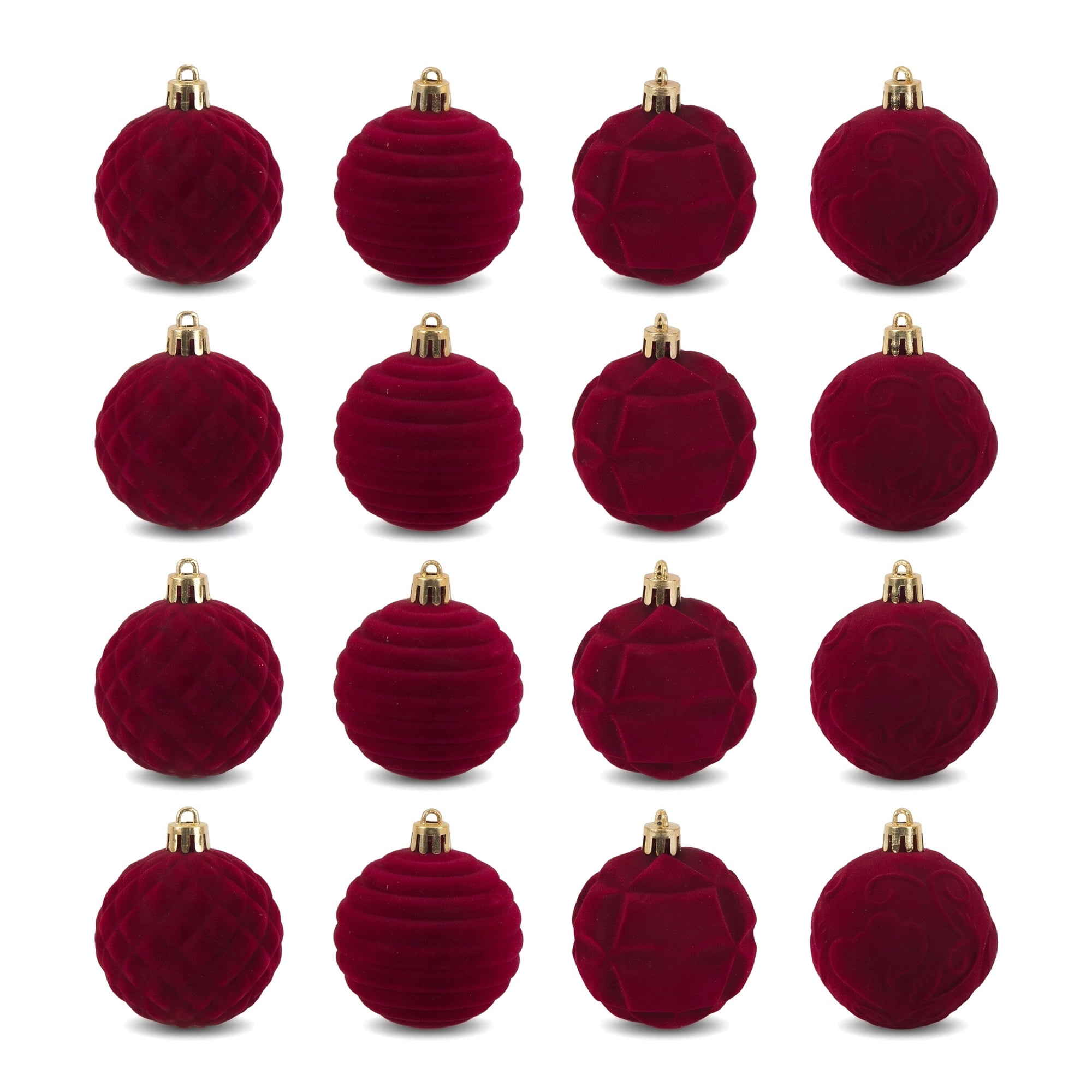 Unique Bargains Velvet Christmas 12 Pack Flocked Sphere Orbs Luxury Ornaments Claret 2.4"