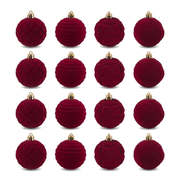 Unique Bargains Velvet Christmas 12 Pack Flocked Sphere Orbs Luxury Ornaments Claret 2.4"