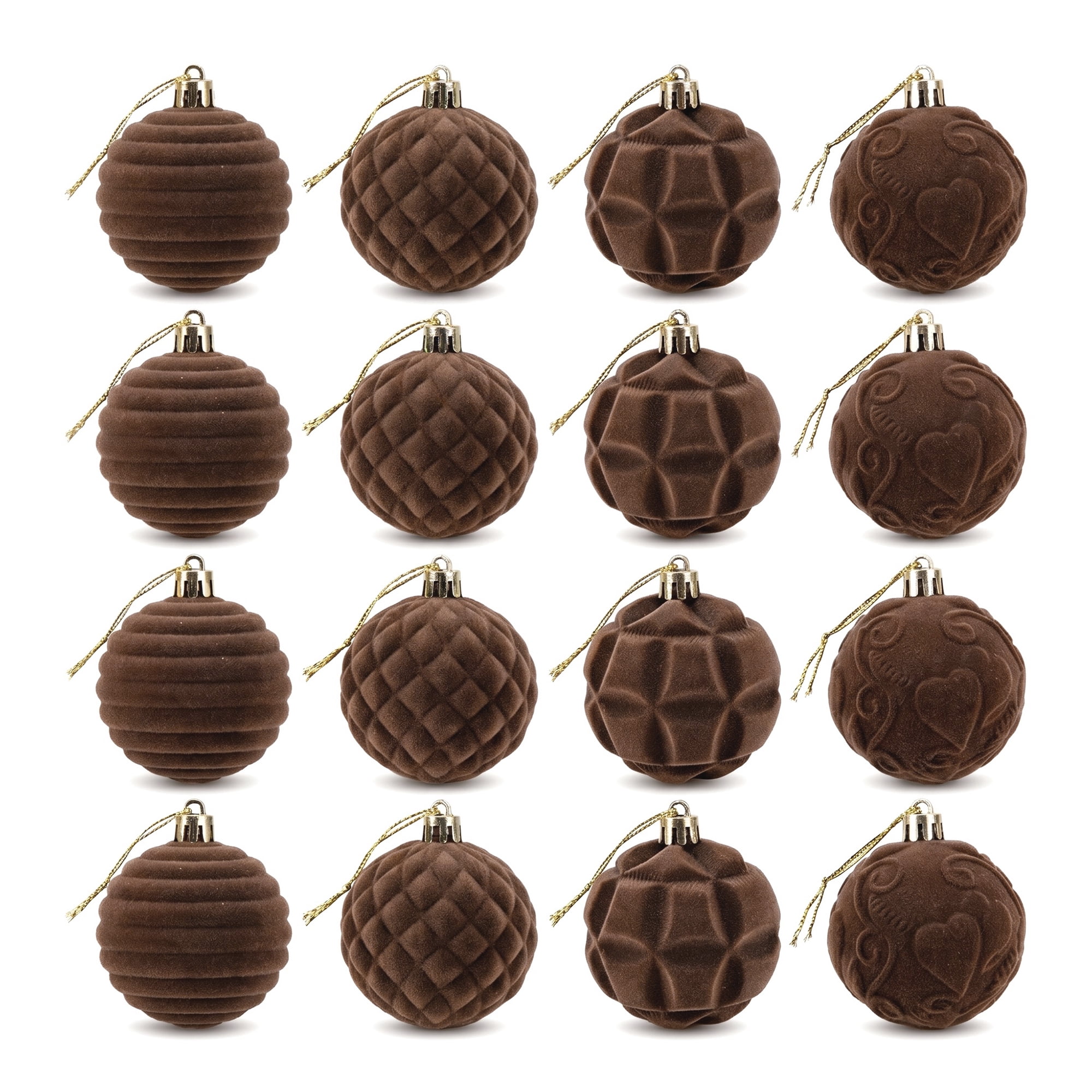 Unique Bargains Velvet Christmas 12 Pack Flocked Sphere Orbs Luxury Ornaments Coffee 2.4"